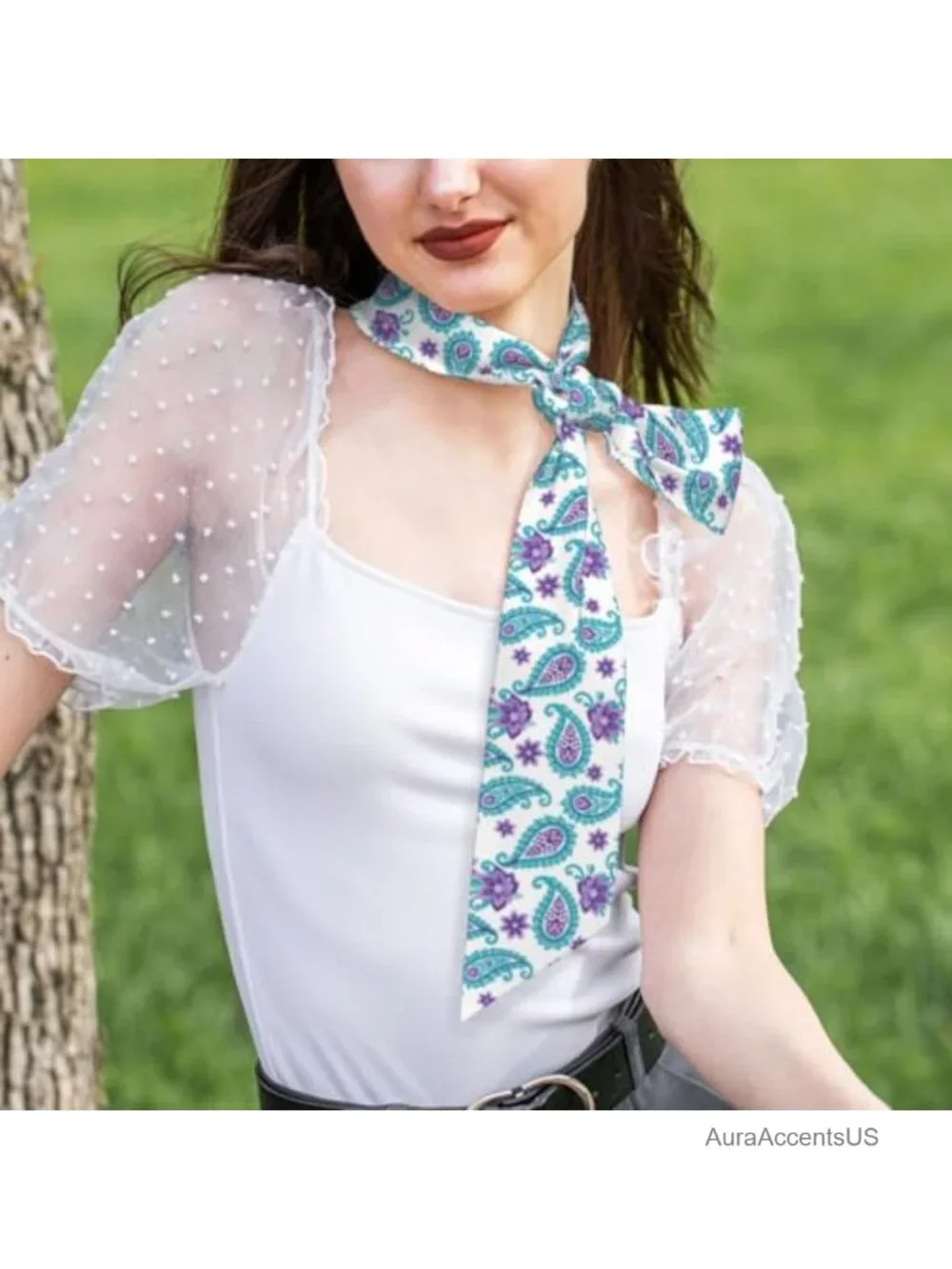 Satin Long Skinny Scarf Headband Women Neck Kerchief Wrist Wrap Hair Accessory